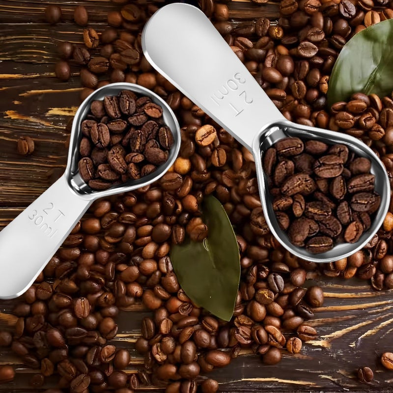 Quadafy Stainless Steel Coffee Scoop Set - 3 Pc Measuring Spoons (2Tbsp & 1 Tbsp Scoop) for Ground Coffee, Tea, Sugar Or Flour, Short Handles - Image 4